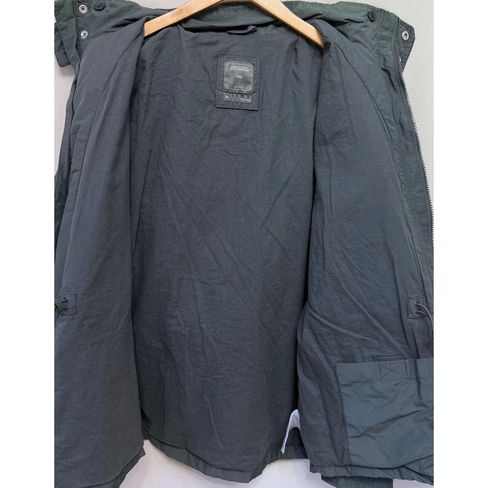 Gap Mens Fall Fatigue Utility Jacket Blue Slate Gray Hooded Field Coat Medium